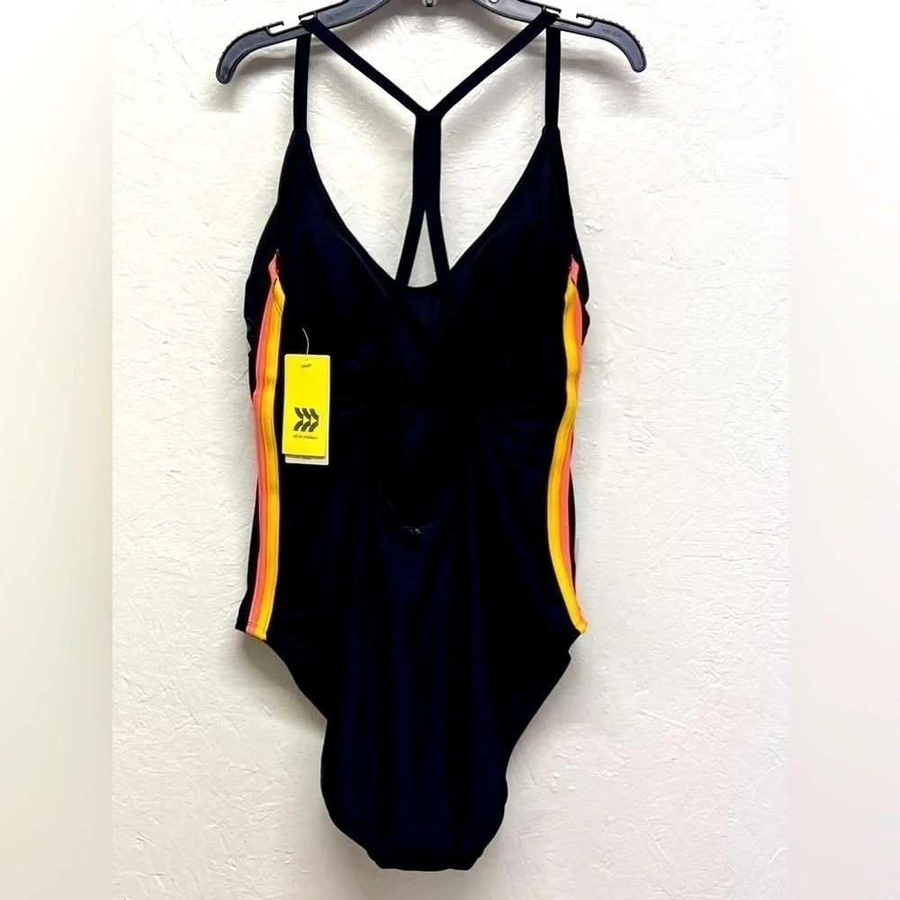 All In Motion Women's Racerback Side Stripe One Piece Swimsuit - XL